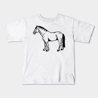 black horse line art Kids T-Shirt